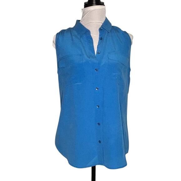 Equipment Femme Silk Buttondown Sleeveless Top Blue Size Medium - Picture 1 of 9